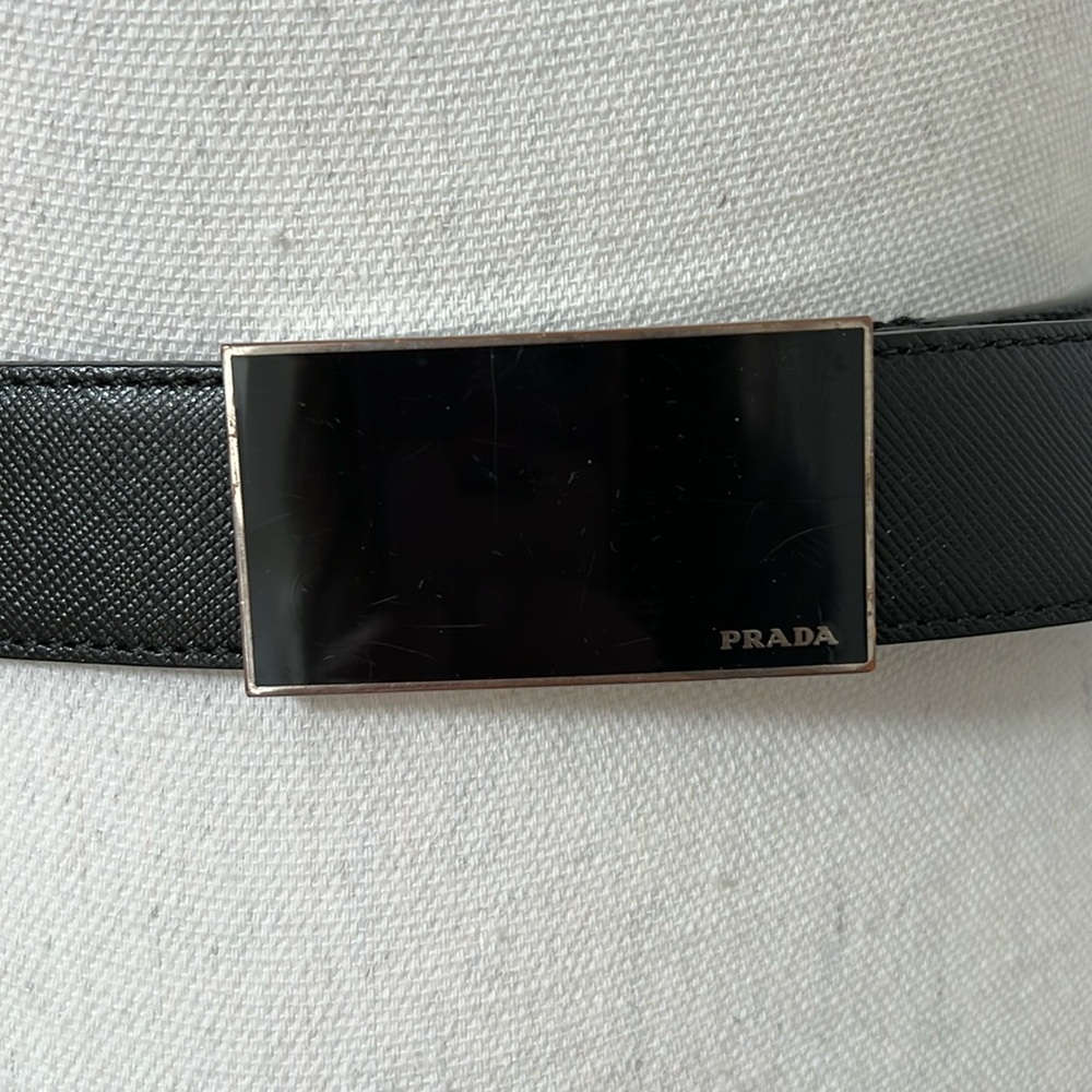 Prada black leather women’s belt with buckle